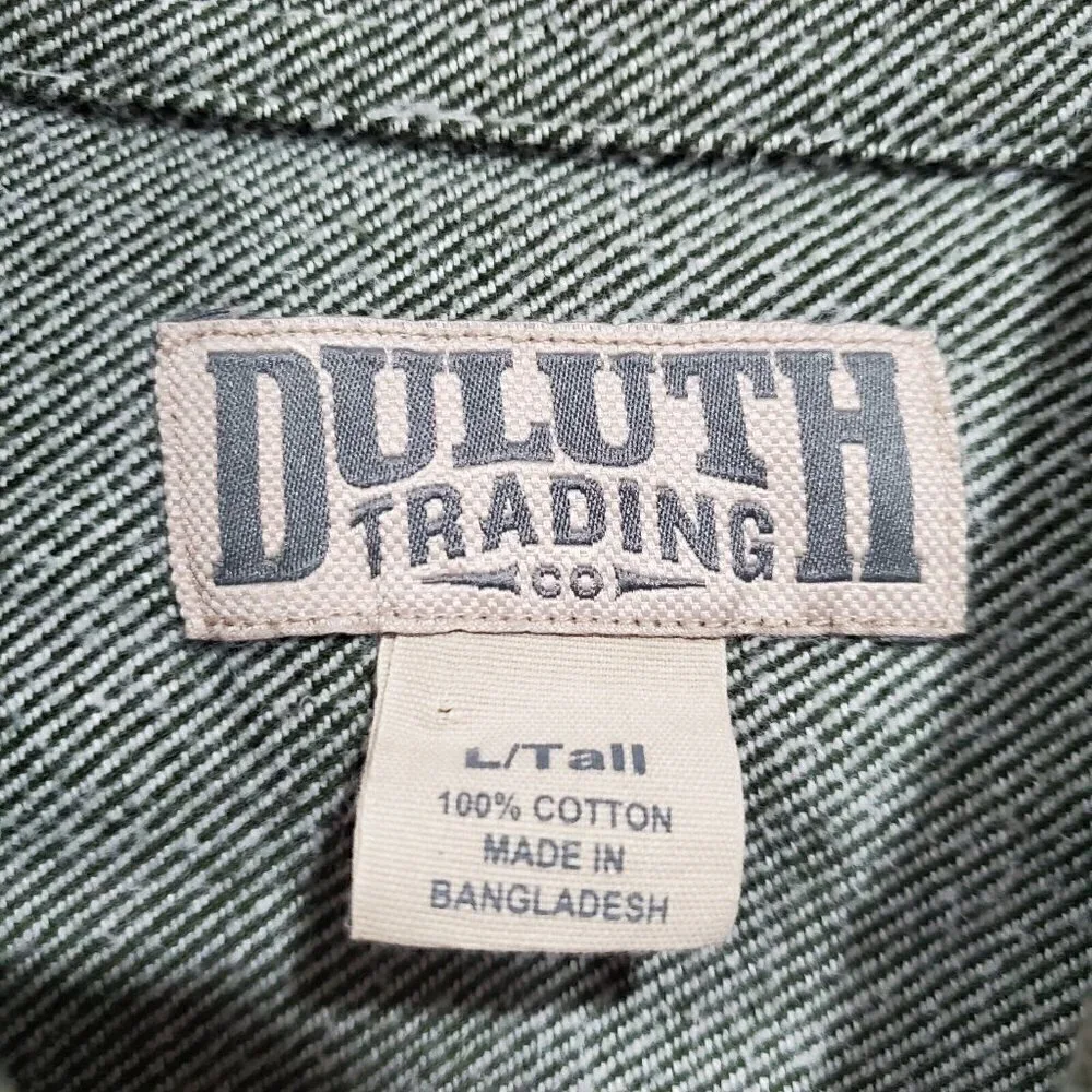Duluth Trading Co. Men's Long-Sleeved Button-Down Green Shirt Gusseted Arm Sz LT
